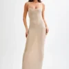 Jasmyn Hot Fix Maxi Dress With Mesh Back – Nude
