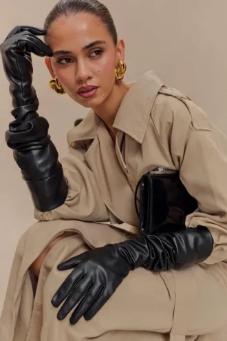 Jasper Faux Leather Elbow Length Gloves – Black Jasper Faux Leather Elbow Length Gloves – Black