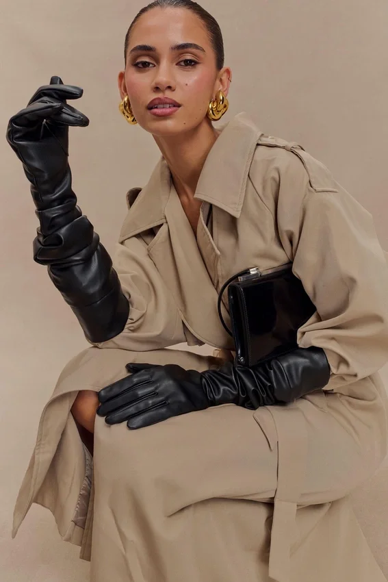 Jasper Faux Leather Elbow Length Gloves – Black Jasper Faux Leather Elbow Length Gloves – Black
