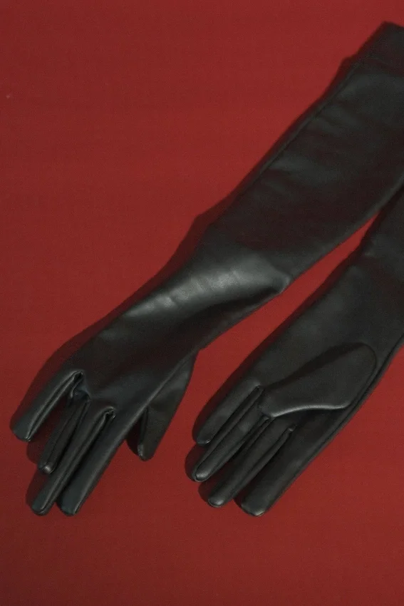 Jasper Faux Leather Elbow Length Gloves – Black Jasper Faux Leather Elbow Length Gloves – Black
