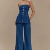 Jen Wide Leg Flare Denim Jeans – Dark Blue