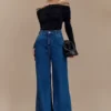 Jen Wide Leg Flare Denim Jeans – Dark Blue