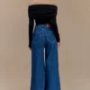 Jen Wide Leg Flare Denim Jeans – Dark Blue