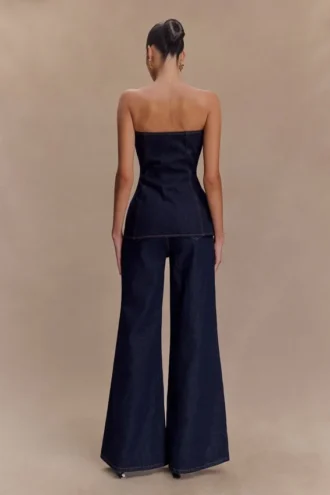 Jen Wide Leg Flare Denim Jeans – Indigo Blue