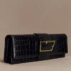 Jessica Faux Leather Crocodile Clutch – Black