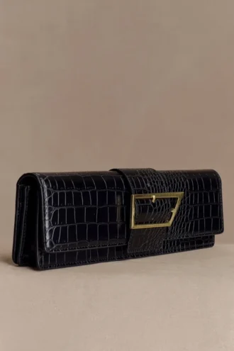 Jessica Faux Leather Crocodile Clutch – Black Jessica Faux Leather Crocodile Clutch – Black
