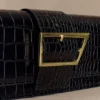 Jessica Faux Leather Crocodile Clutch – Black