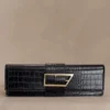 Jessica Faux Leather Crocodile Clutch – Black
