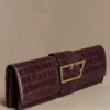 Jessica Faux Leather Crocodile Clutch – Burgundy
