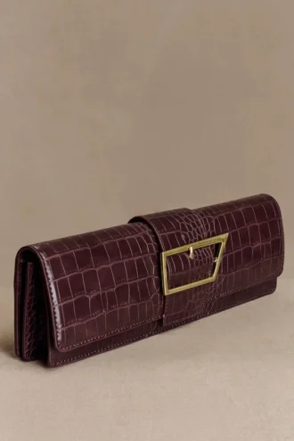Jessica Faux Leather Crocodile Clutch – Burgundy Jessica Faux Leather Crocodile Clutch – Burgundy