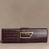 Jessica Faux Leather Crocodile Clutch – Burgundy