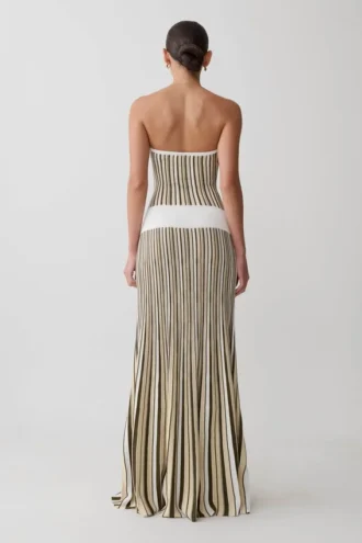Joyce Stripe Maxi Knit Dress – Khaki/Ivory