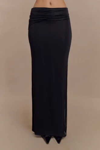 Judy Slinky And Mesh Maxi Skirt – Black