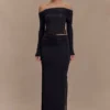 Judy Slinky And Mesh Maxi Skirt – Black