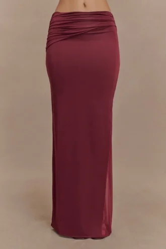 Judy Slinky And Mesh Maxi Skirt – Wine