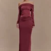 Judy Slinky And Mesh Off Shoulder Top – Wine