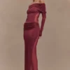 Judy Slinky And Mesh Off Shoulder Top – Wine
