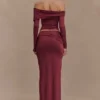 Judy Slinky And Mesh Off Shoulder Top – Wine