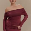 Judy Slinky And Mesh Off Shoulder Top – Wine