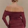 Judy Slinky And Mesh Off Shoulder Top – Wine