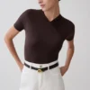 Junie Shortsleeve Cross-Over Bodysuit – Chocolate Junie Shortsleeve Cross-Over Bodysuit – Chocolate