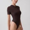 Junie Shortsleeve Cross-Over Bodysuit – Chocolate Junie Shortsleeve Cross-Over Bodysuit – Chocolate