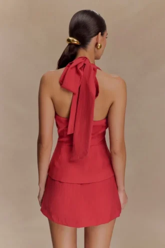 Kallie Linen Peplum Halter Top – Burnt Rose