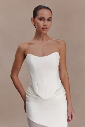 Karina Strapless Scuba Corset – White