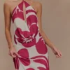 Katalina Chiffon Cowl Halter Top – Red Deco Fleur Print