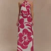 Katalina Chiffon Cowl Halter Top – Red Deco Fleur Print