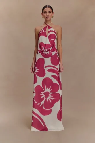 Katalina Chiffon Maxi Skirt – Red Deco Fleur Print