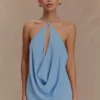 Katalina Chiffon Cowl Halter Top – Sky Blue