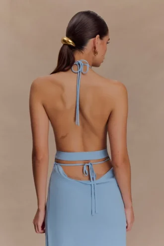 Katalina Chiffon Cowl Halter Top – Sky Blue