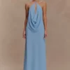 Katalina Chiffon Cowl Halter Top – Sky Blue