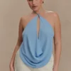 Katalina Chiffon Cowl Halter Top – Sky Blue