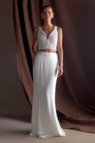 Kathia Pearl Hand Beaded Top – White