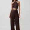 Kayla Silk Blend Straight Leg Pants – Dark Chocolate