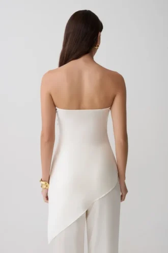 Kayla Silk Blend Strapless Asymmetric Top – Ivory