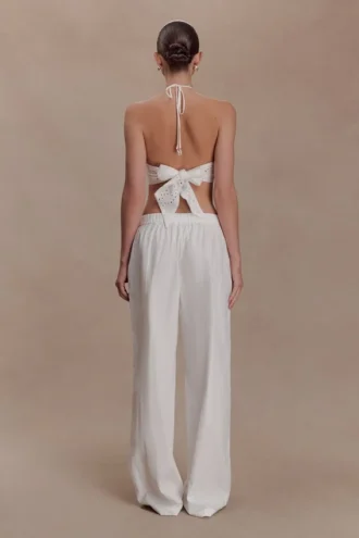 Kensley Broderie Halter Top – White