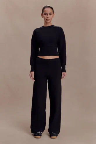 Kerrymae Straight Leg Knit Pants – Black
