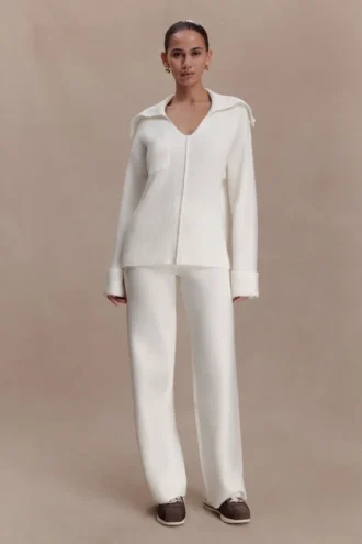 Kerrymae Straight Leg Knit Pants – Off White