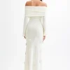 Kiki Off Shoulder Knit Rose Maxi Dress – Ivory