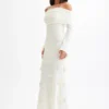 Kiki Off Shoulder Knit Rose Maxi Dress – Ivory