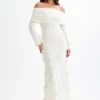 Kiki Off Shoulder Knit Rose Maxi Dress – Ivory