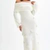 Kiki Off Shoulder Knit Rose Maxi Dress – Ivory