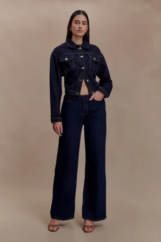 Kirra Cinched Denim Jacket – Washed Indigo Blue