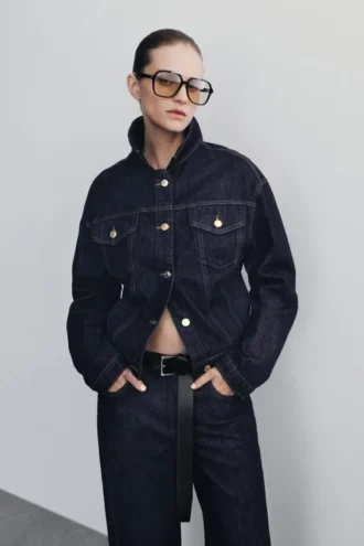 Kirra Cinched Denim Jacket – Washed Indigo Blue