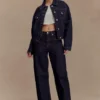 Kirra Cinched Denim Jacket – Washed Indigo Blue