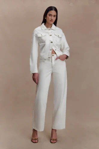 Kirra Cinched Denim Jacket – White