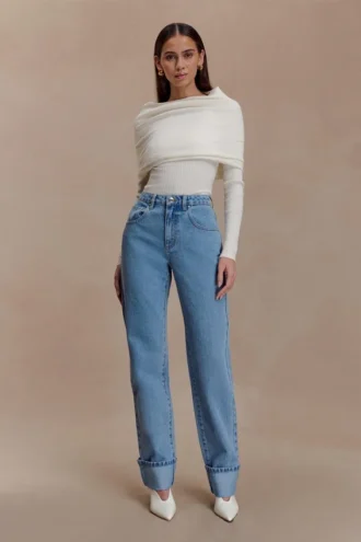Kirralee Straight Leg Cuffed Jeans – Classic Blue